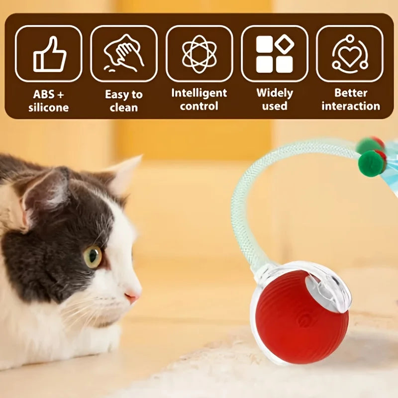 Interactive Cat Toy Ball with Replaceable Tail Automatic Moving Cat Toys Indoor Electric Interactive Rolling Ball for Dog Cat