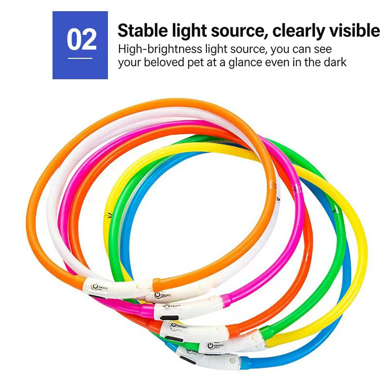 Adjustable LED Glowing Dog Collar Rechargeable Anti-Lost Night Light Harness Luminous Nylon Dog Supplies with Flashing Feature