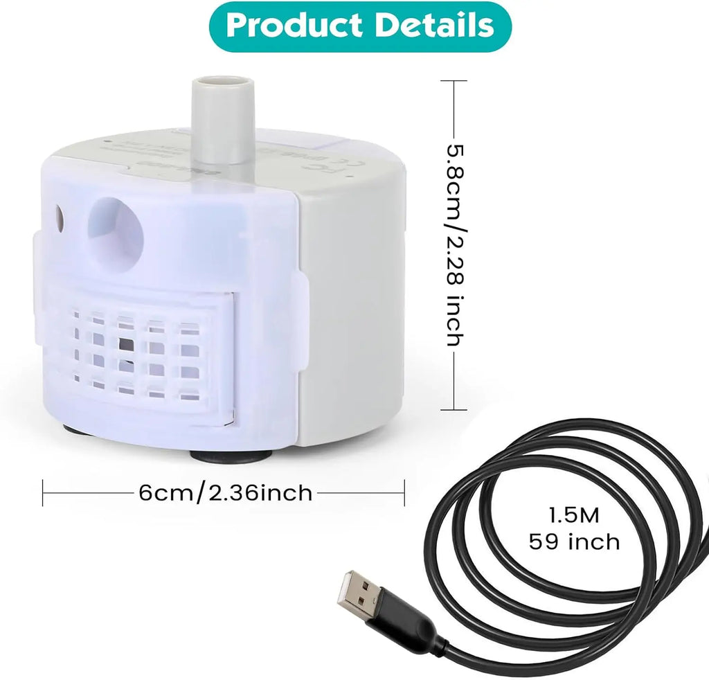 Ultra Quiet Automatic Cat Water Fountain Pump for LED Light 3.2L Smart Pet Water Fountain Replacement Pump