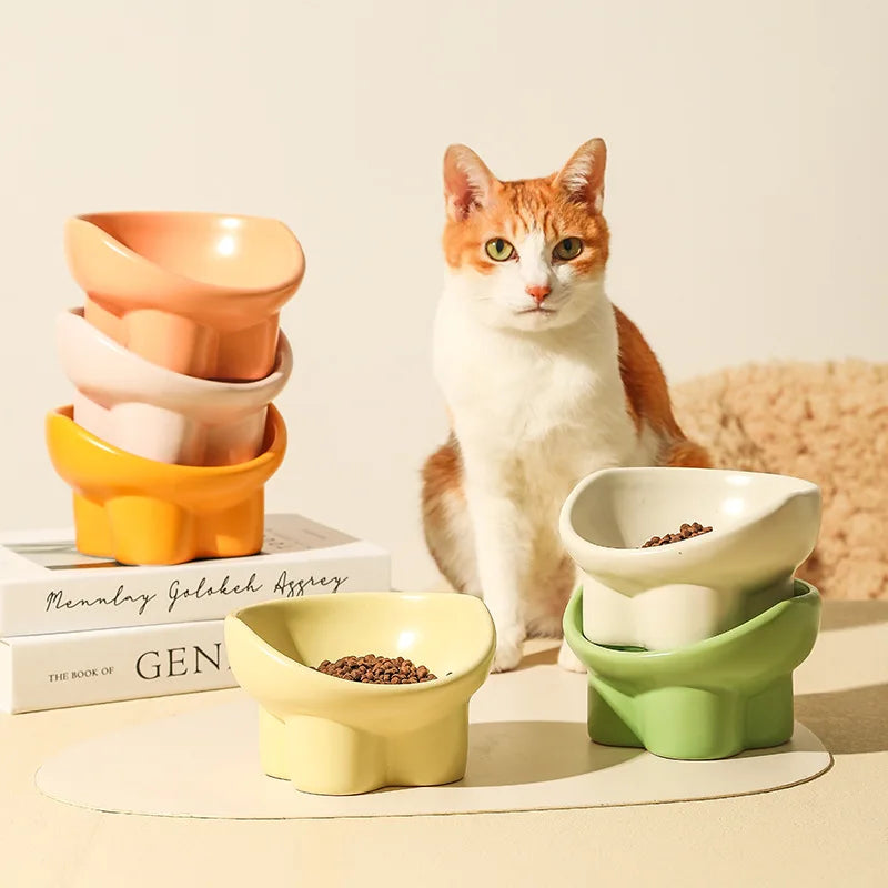 Ceramic Extra Wide Elevated Cat Food Bowl Ceramic Cat Bowls for Food and Water Wide Shallow Cat Food Dish Great Height