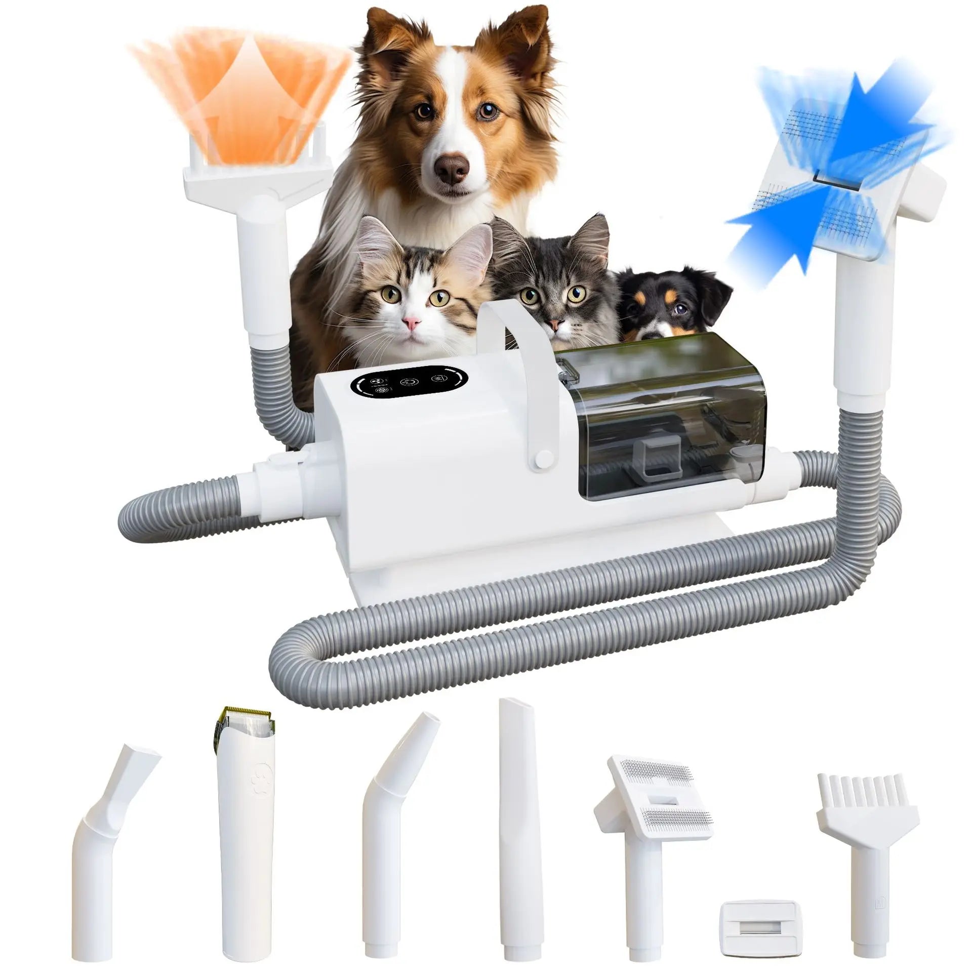 8-in-1 Professional Dog Grooming Vacuum Kit Portable Easy Use Strong Pet Hair Removal 6 Guide Combs Plastic Pet Grooming Tools