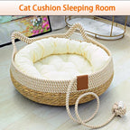 Removable Woven Cat Bed Upholstery Sleeping House Cat Scratch Floor Rattan Wear-resistant Washable Cat Cave Pet Supplies
