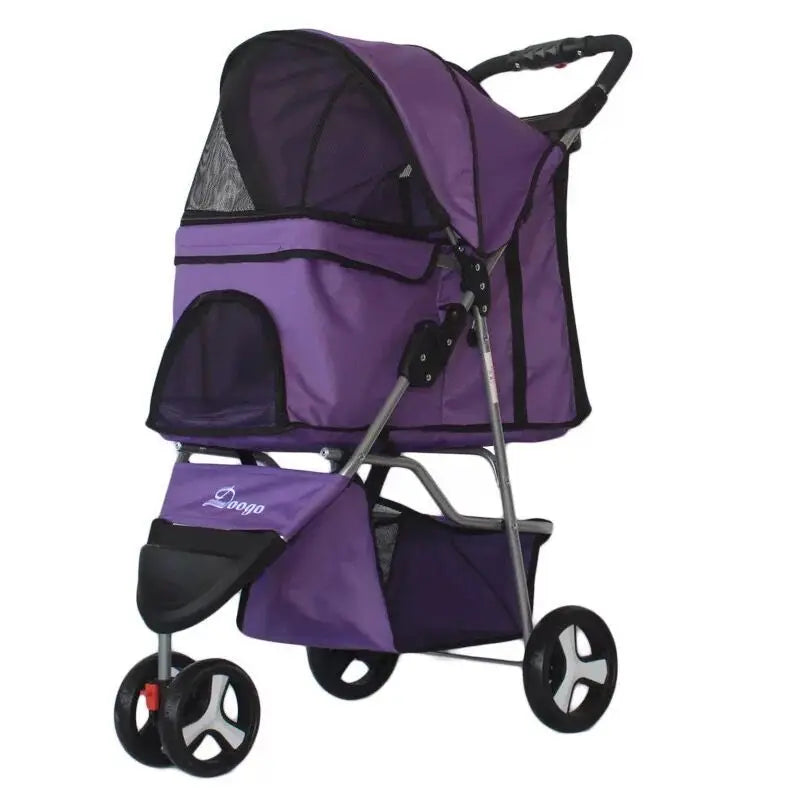 Dog Stroller Pet Trrolley for Small Medium Dogs Cats Foldable Dog Jogging Cage Travel Carrier with Cup Holder and Storage Basket