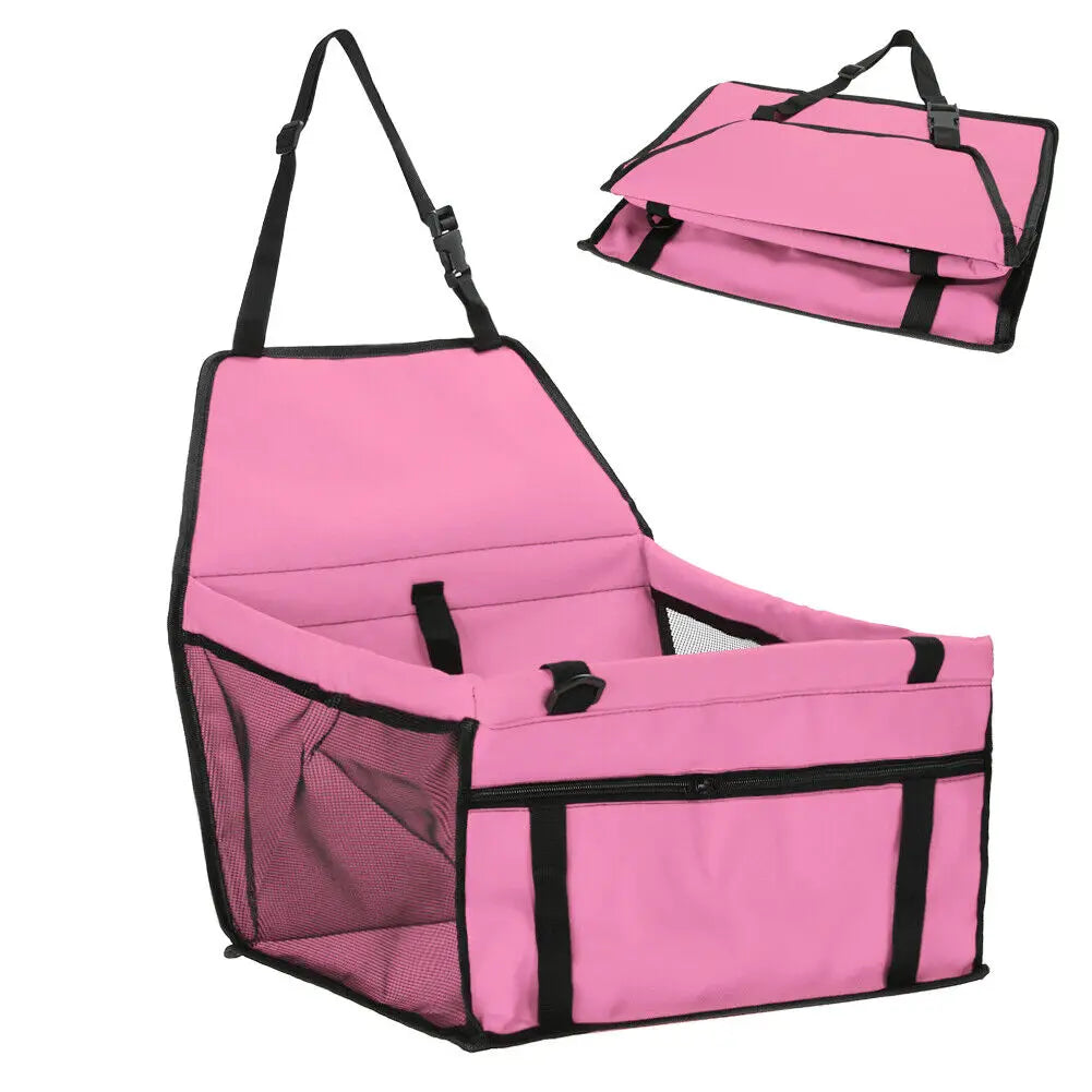 Folding Dog Car Seat Travel Booster Seat Safety Belt Washable Breathable Double-Sided Cushion Storage Pocket Summer Pet