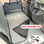 Custom Durable Fabric Dog Car Seat Cover with Extended Support Board Quilted Gray Design Straps & Metal Rings for Secure