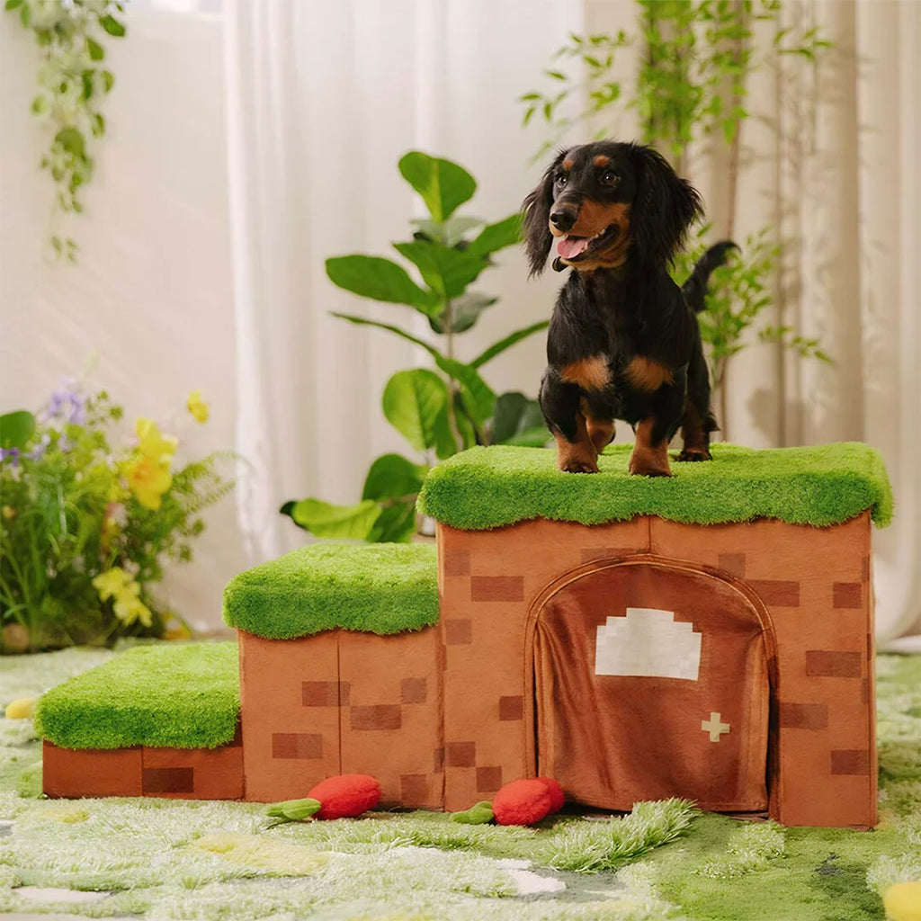 Luxury Retro Pixel 3-Step 2-Step Foldable Dog Steps Handcrafted Non-slip PawGame Blocky Design with Storage for Small Dogs Cats