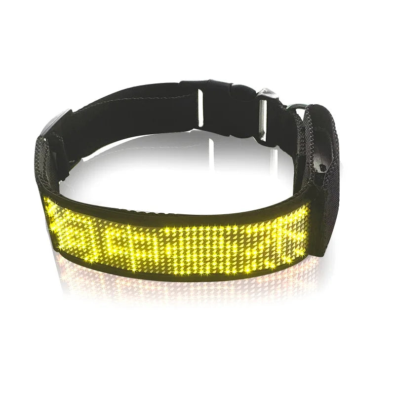 Customizable LED Display Dog Collar Designer Striped Rechargeable Night Luminous Adjustable Anti-Lost Safety Collar Made Nylon