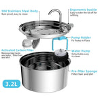 Best Seller OEM 3.2L Stainless Steel Cat Water Fountain Automatic Pet Water Dispenser with Charging Power Source