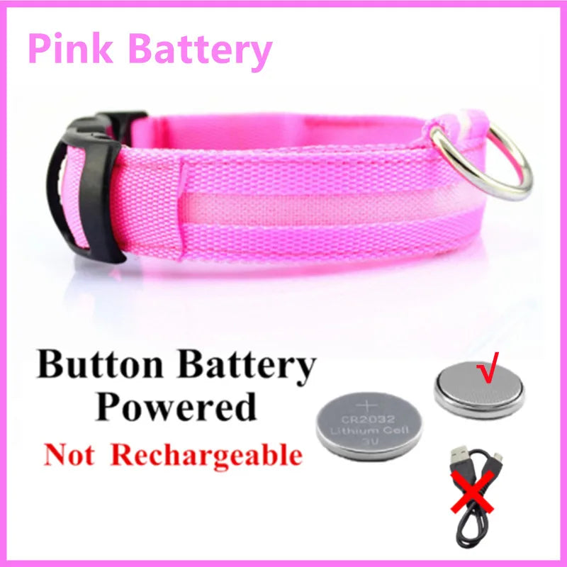 Nylon LED Pet Dog Collar Night Safety Flashing Glow in the Dark Dog Leash Dogs Luminous Collars Pet Supplies OEM Custom LOGO