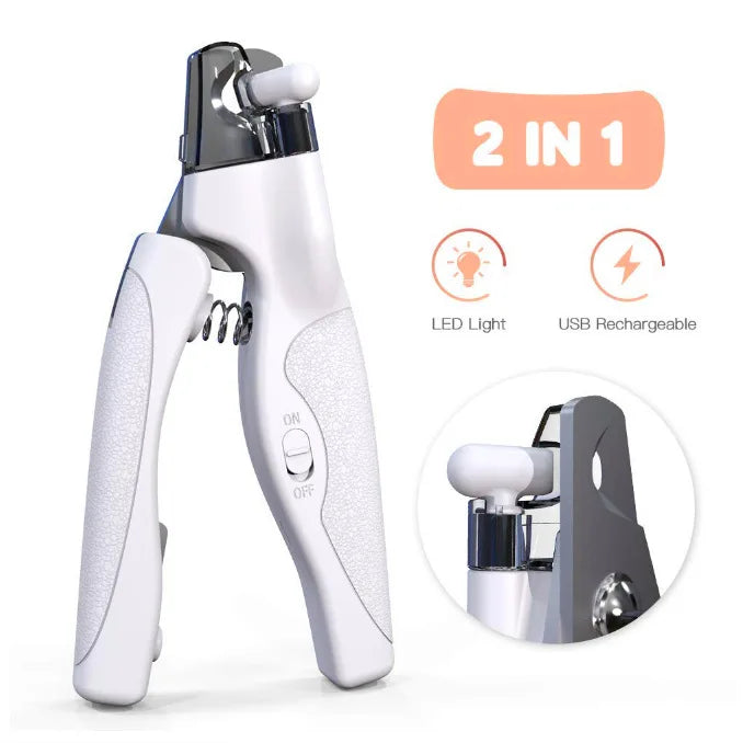 Dog Pets Nail Clippers Trimmers with Safety Guard Cutting Nail File Sharp Blade USB Charging LED Professional Pet Grooming Tools