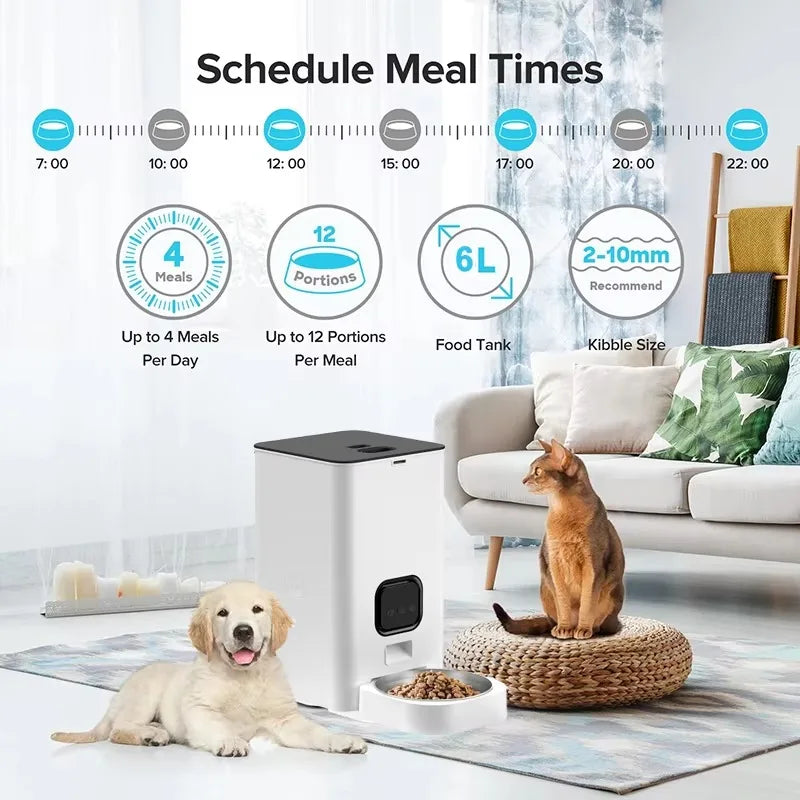 OEM Dual Bowls 6L Automatic Dog Feeder With Camera Pet Food Bowl Voice Recording Night Vision Smart Pet Feeder With Camera Tuya