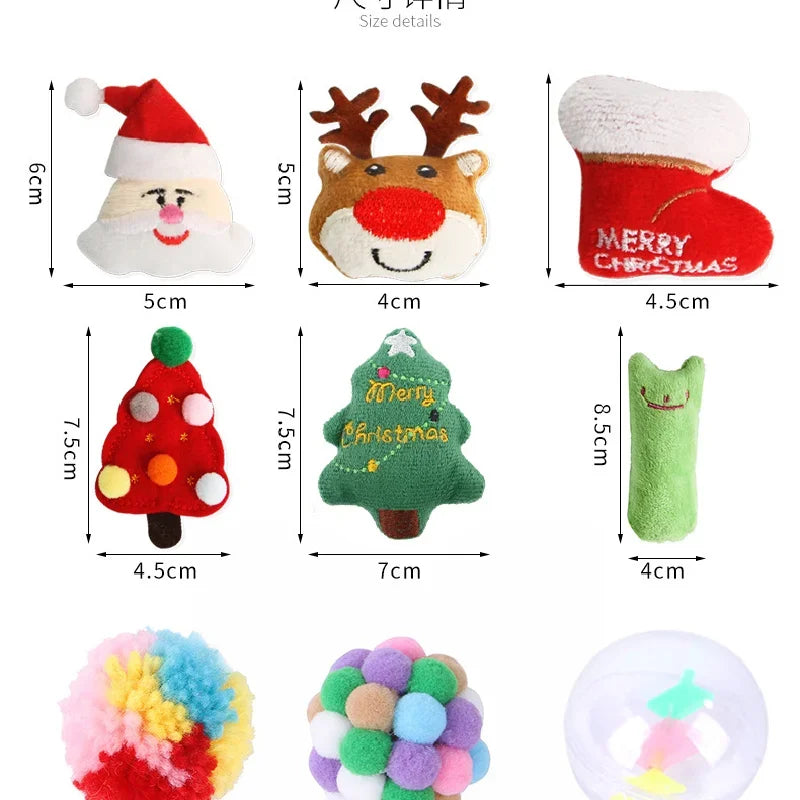 Merry Christmas Santa Claus Teaser Stick Ball Feather Plush Toy Set Wholesale Cat and Dog Products Christmas Gift for Pets