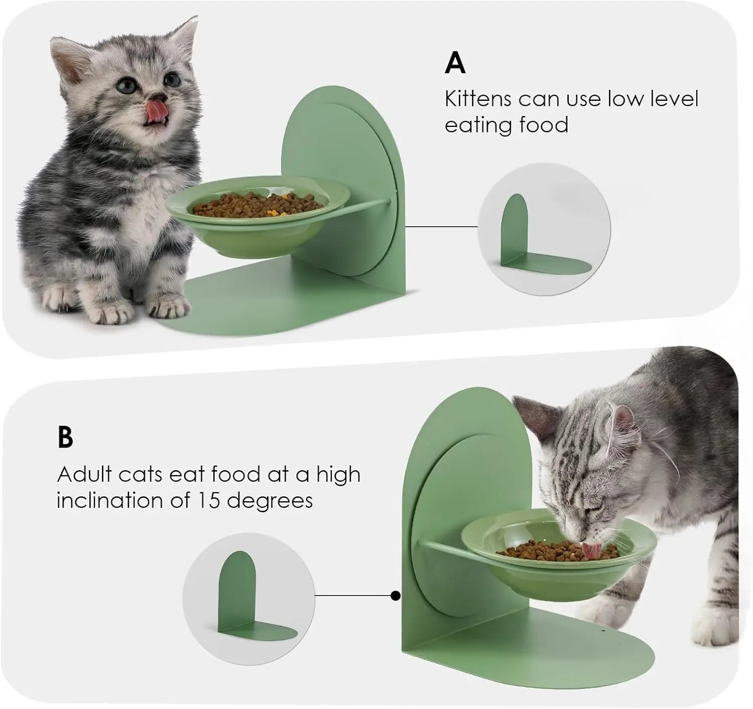 Elevated Tilted Cat Bowl for Indoor Cats Raised Ceramic Cat Food Bowl with Metal Stand Non-Slip Pet Food Bowl