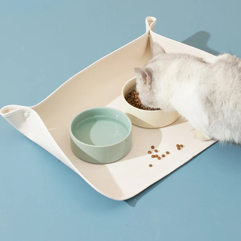 Dog Cat Food Bowl Mat With Half Wrapped Knitted Felt Waterproof Anti-Oil and Easy to Clean Cat Water Fountain Mat