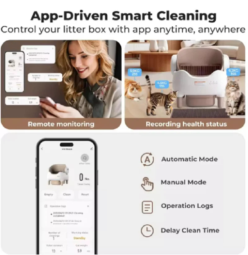 Automatic Cat Litter Box Large Space Smart Tray Self-cleaning Cats Litter Tray Open-top Odor Eliminator APP Control Cat Toilet