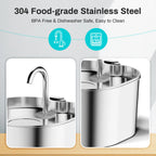 2026 New Custom 2.2L Stainless Steel Automatic Cat Water Fountain with Water Level Window Pet Water Dispenser Cat Products