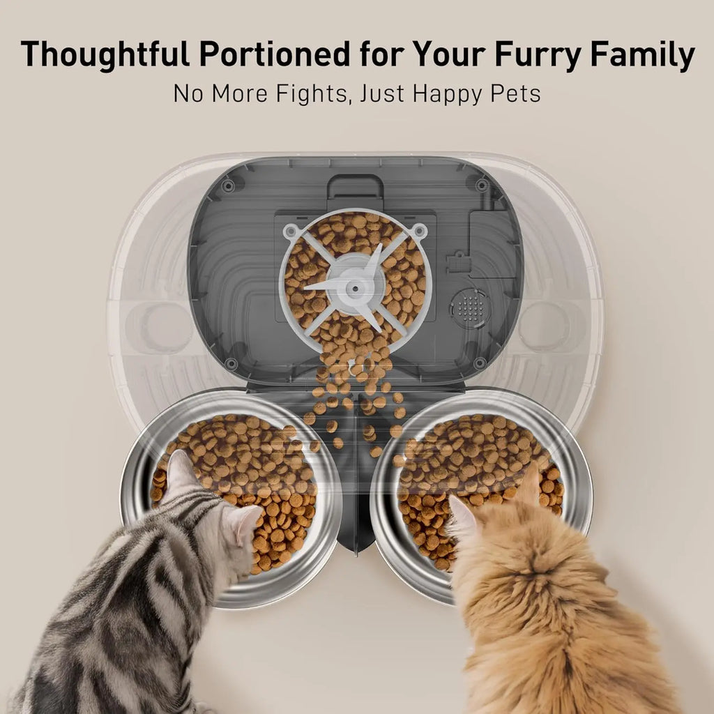 5L Automatic Cat Feeders for Two Cats Stainless Steel 2 Bowls Pet Feeder for Cats Dogs Timed Cat Feeder Pet Dry Food Dispenser