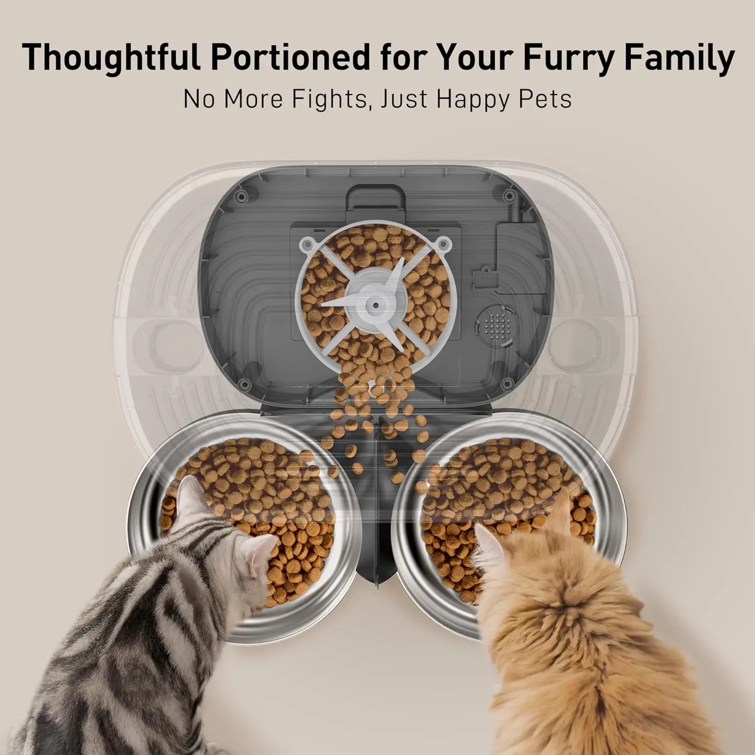 5L Automatic Cat Feeders for Two Cats Stainless Steel 2 Bowls Pet Feeder for Cats Dogs Timed Cat Feeder Pet Dry Food Dispenser