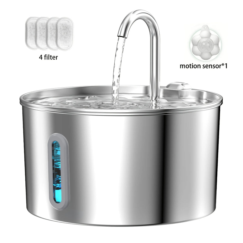 2.2L Stainless Steel Cat Water Fountain with Automatic Pump & Filter Indoor Drinking Fountain Ultra-Silent Smart Water Fountains