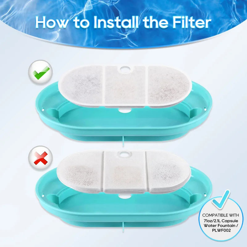 4 Pack Filter and Sponge Replace for 71oz/2.1L Ultra Quiet Pet Water Capsule Fountain 4 Filtration Systems for Pet Health