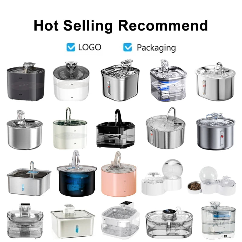 2026 New OEM Automatic Cat Water Fountain USB Charging 2.2L Transparent Stainless Steel Pet Water Dispenser