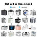 2026 New OEM Automatic Cat Water Fountain USB Charging 2.2L Transparent Stainless Steel Pet Water Dispenser