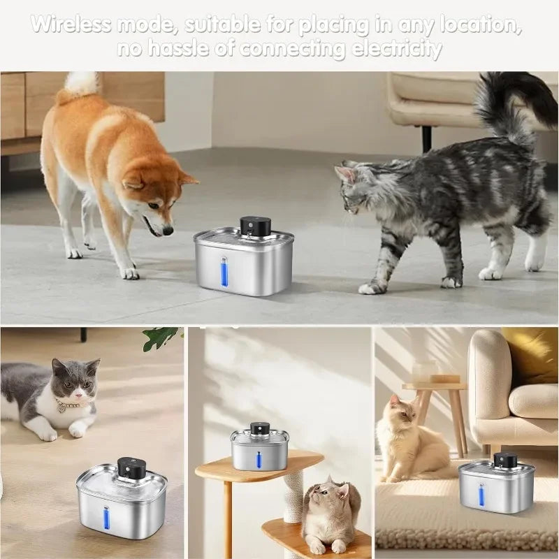 5L 5000mAh Battery Cat Water Fountain Automatic Sensor Stainless Steel Cat Dog Water Fountain Multiple Pet Drinking Bowls