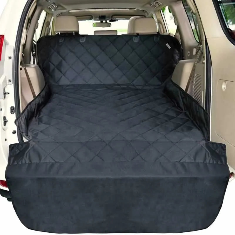 Custom Oxford Waterproof SUV Trunk Protection Mat & Rear Seat Cover with Plaid Pattern for Dogs