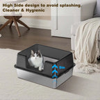 Custom Semi-Enclosed Stainless Steel Cat Litter Box Large Cat Toilet for Large Cats Easy Clean Metal Litter Pan Anti-Leakage