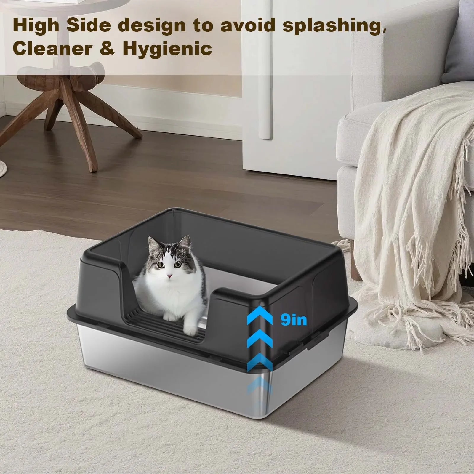 Custom Semi-Enclosed Stainless Steel Cat Litter Box Large Cat Toilet for Large Cats Easy Clean Metal Litter Pan Anti-Leakage