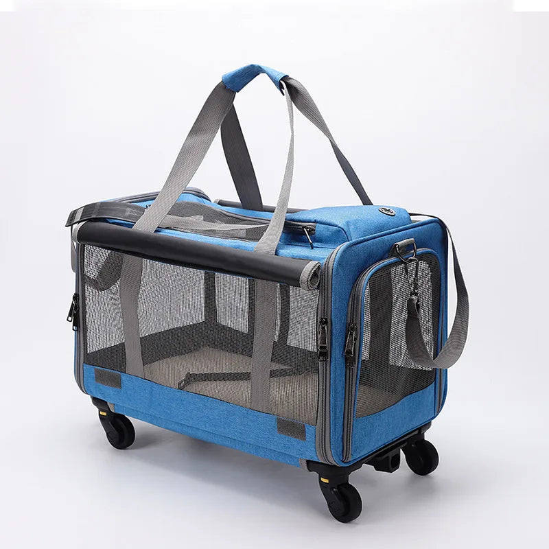 Portable Foldable Pet Carrier with Detachable Wheels Breathable Travel Rolling Dog Carrier for Small Medium Dogs Cats 33 Pounds