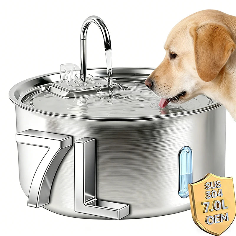 7L Large Capacity Pet Water Dispenser Automatic Cat Water Fountain Intelligent Circulation Stainless Steel Dog Water Dispenser