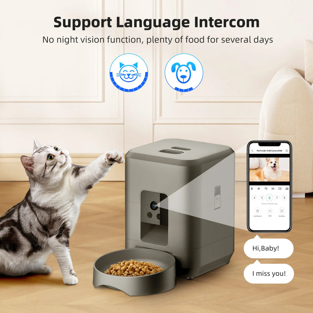 2L Portable Plastic Smart Pet Feeder with Camera Night Vision 2.4G WiFi Automatic Cat Feeder for Dog Food Dispenser
