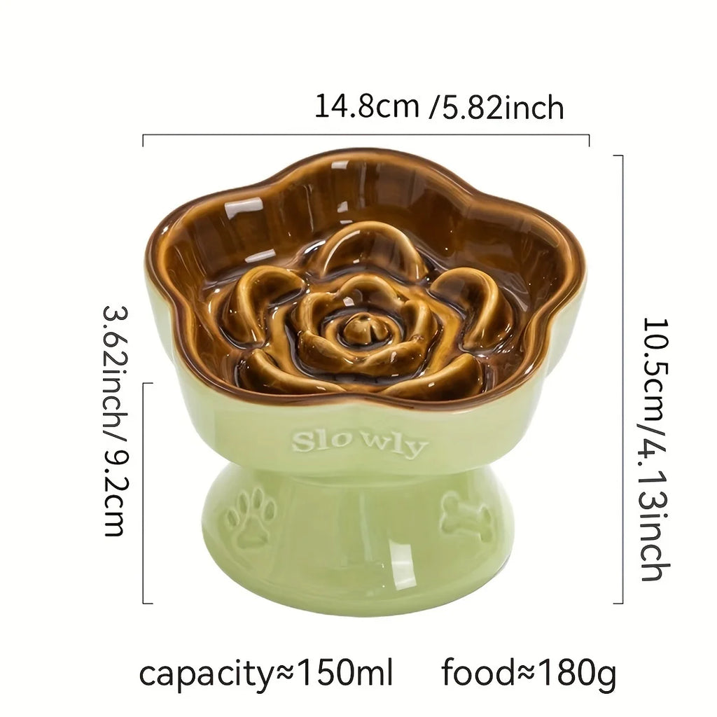 Colorful High-Footed Slow Feeder Ceramic Cat Bowls Anti-Spill Neck Protecting Pet Bowl for Small Dogs and Cats