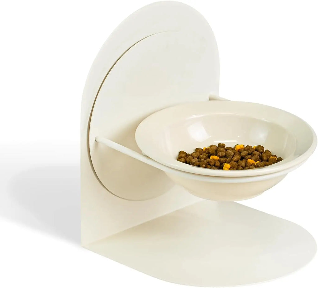 Elevated Tilted Cat Bowl for Indoor Cats Raised Ceramic Cat Food Bowl with Metal Stand Non-Slip Pet Food Bowl