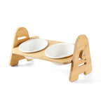 Raised Pet Ceramic Dog Bowl Adjustable Elevated Stand Bowls Neck Care Feeder for Dog Cat Food and Water Wood Ceramic Cat Bowls