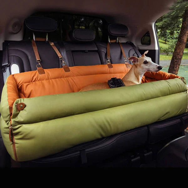 Custom Logo Color Luxury Dog Car Seat Bed with Faux Leather & Cotton Double Seats Safety Buckle Dog Beds