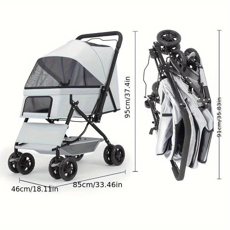 4 Wheels Pet Travel Trolley Dog Jogger Stroller with Cup Holder and Storage Basket Pet Pushchair for Small Medium Cats Dogs