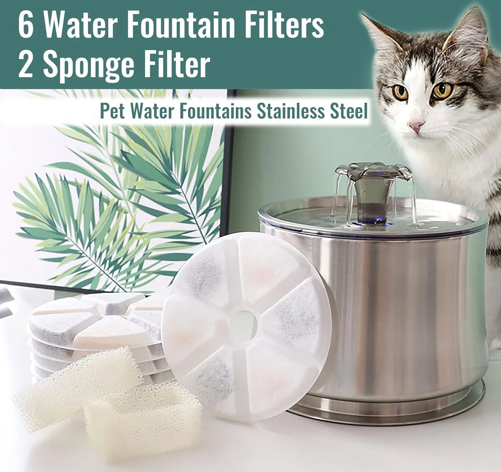 6PCS/Pack Pet Water Fountain Filters Replacement Cat Water Fountain Filters Pet Water Dispenser Filters with Sponges for Cat