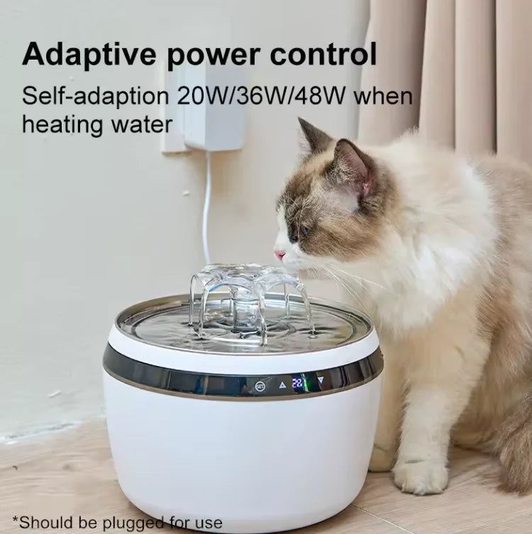 2025 New 2L Smart Pet Water Dispenser Touch Screen Heated Controllable Water Temperature Stainless Steel Cat Water Fountain