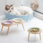 Ceramic Cat Bowl with Wood Stand High Shelf Tableware Set Puppy Double Food Bowls Small Dog Water Bowl Cat Feeder Pet Supplies