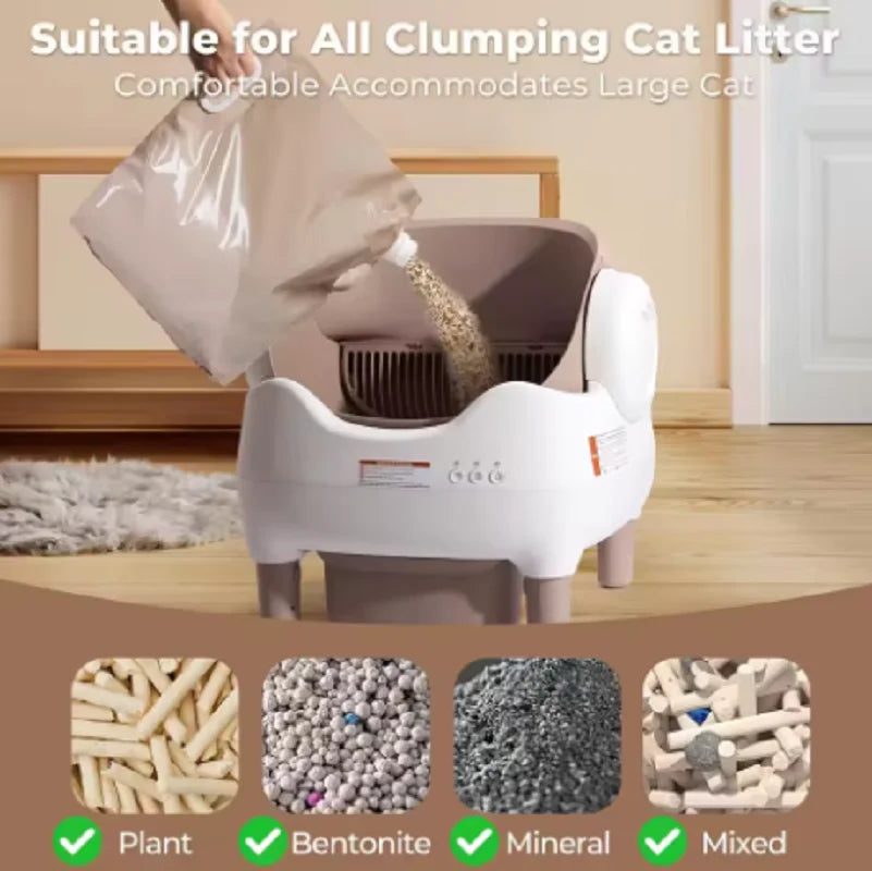 Automatic Cat Litter Box Large Space Smart Tray Self-cleaning Cats Litter Tray Open-top Odor Eliminator APP Control Cat Toilet
