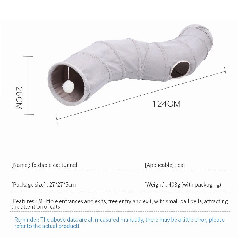Collapsible Cat Tunnel Cat Toys Play S Shape Tunnel Durable Suede Hideaway Interactive Pet Crinkle Tunnel with Ball Cat Supplies