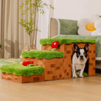 Luxury Retro Pixel 3-Step 2-Step Foldable Dog Steps Handcrafted Non-slip PawGame Blocky Design with Storage for Small Dogs Cats