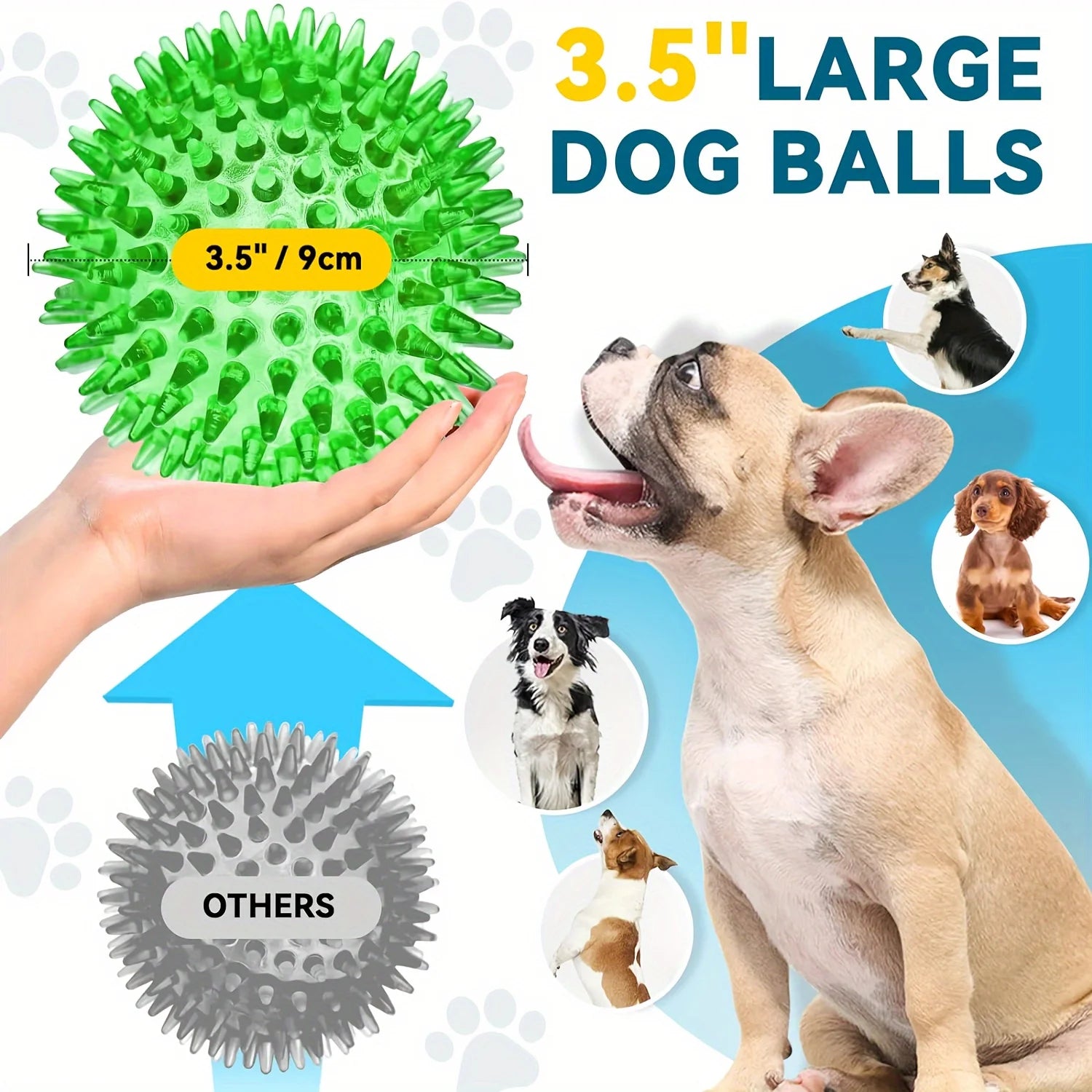Large Spiky Dog Balls Dog Chew Toys for Aggressive Chewers Teething Puppies and Clean Teeth Interactive Squeaky Toy for Training