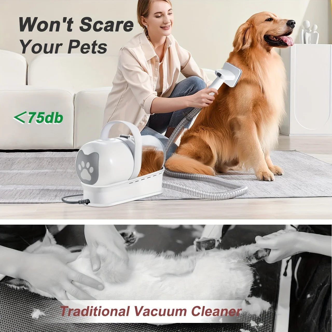 Dog Grooming Vacuum Kit 7-in-1 Pet Clipper With Nail Grinder Hair Trimming & Combing Low Noise Pet Grooming Products