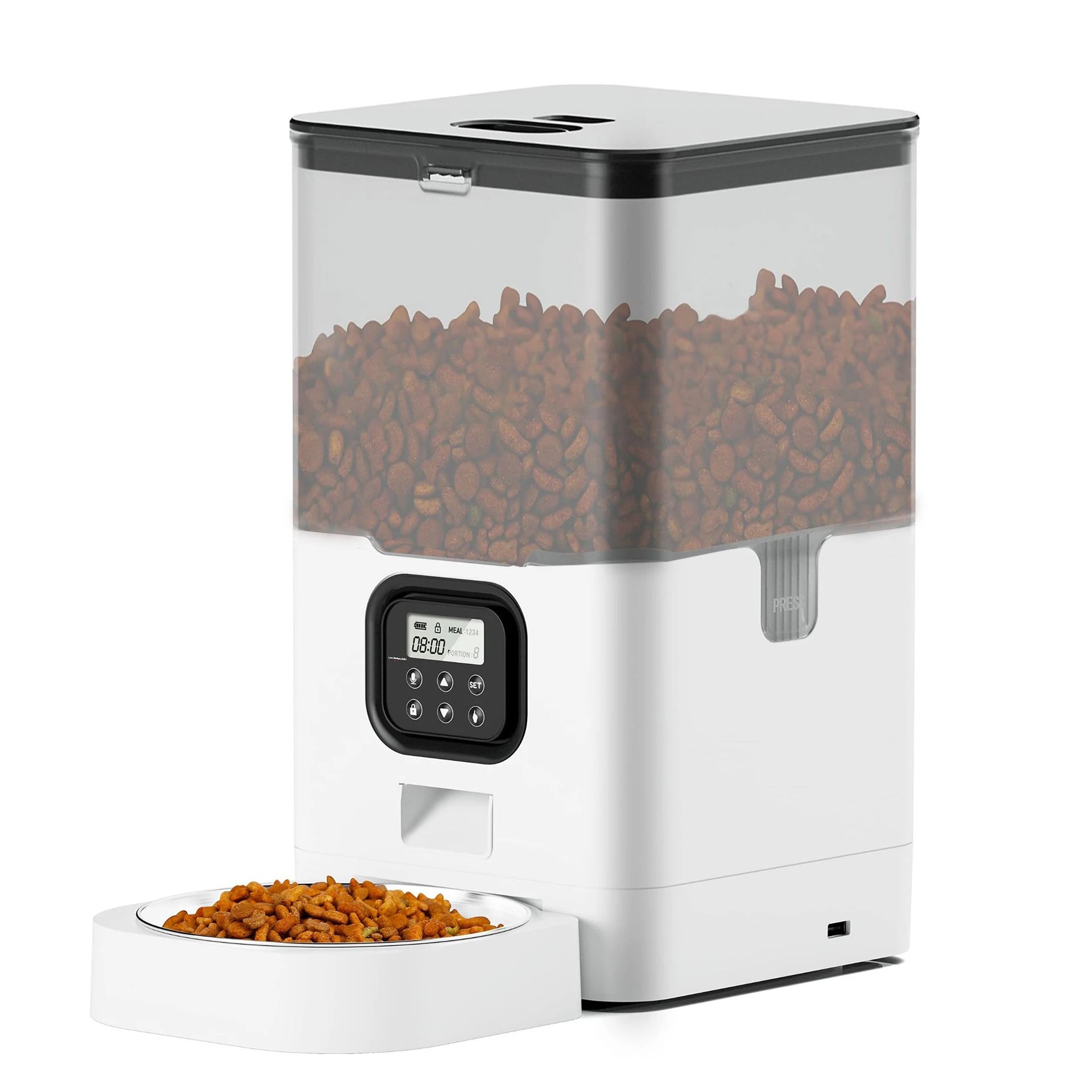 6L Stainless Steel Solid Automatic Cat Feeders Timed Dry Food Dispenser with Button Control 10s Voice Recorder Smart Pet Feeder