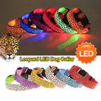 Adjustable Nylon LED Dog Collar Luminous Leopard Print Glowing Lights Electronic Pet Collars Night Safety Flashlight LED Collars
