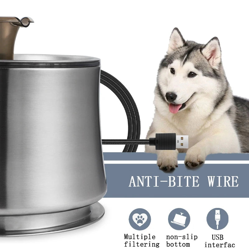 304 Stainless Steel Smart Cat Water Fountain Feeder 2.5L Automatic Pet Water Dispenser Large Capacity Filter Cat Water Feeder