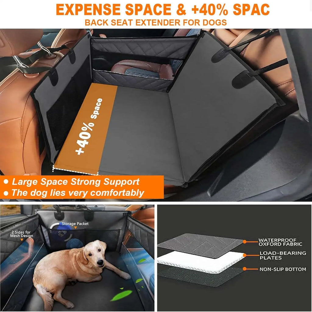 Extended Dog Car Seat Back for Dog Car Seat Cover Oxford Cat Back Seat Back Pet Hammock with Safety Belt for Medium Large Dogs